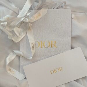 Dior White Shopping Bag with Gold Logo and Ribbon